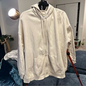 Old Navy Zip-Up Hooded Tunic Length Sweatshirt in Cream